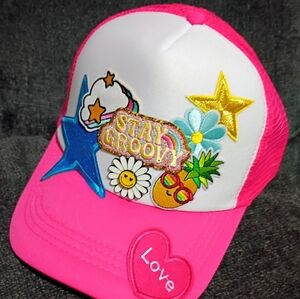 Pink and White Trucker Hat "Stay Groovy"